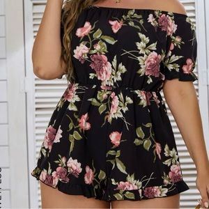 Black floral off the shoulder romper